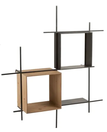 Nástěnná černá kovovo-dřevěná police Compart - 114*29*128cm J-Line by Jolipa