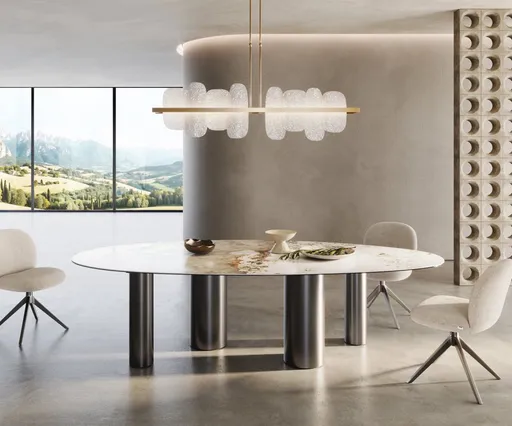 Jídelní stůl Edge Oval 280x130 keramický Minas Melange bílo