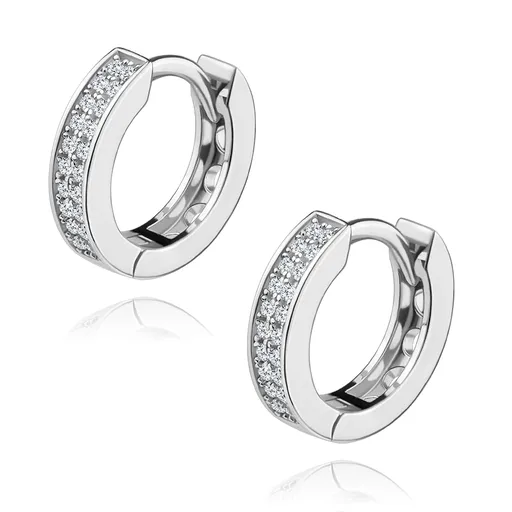 Stříbrné 925 náušnice s kloubovým zapínáním, úzké kroužky, čiré zirkonky