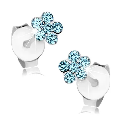 Náušnice ze stříbra 925, kvítek ze světle modrých krystalů Swarovski