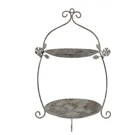 Zeleno-hnědý kovový dvoupatrový etažér - 34*32*50 cm Clayre & Eef