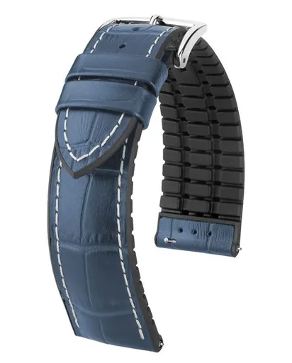 Řemínek Hirsch George - modrý - 22 mm - L – Standardní délka (doporučujeme) - 20 mm - Stříbrná