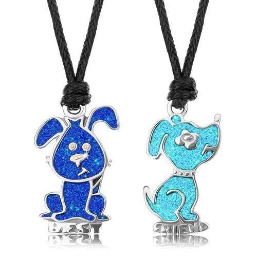 Šňůrkové náhrdelníky, světle modrý a tmavě modrý pejsek, glazura, nápis BEST FRIEND