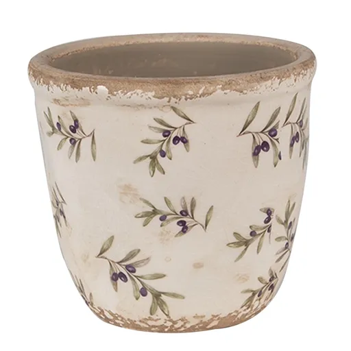 Béžový antik obal na květináč s olivami Olive Fields XS - Ø 11*10 cm Clayre & Eef