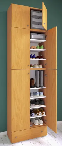 VCM Botník Lona XXL s 9 přihrádkami, otočné dveře s nástavcem a zásuvkou, buk