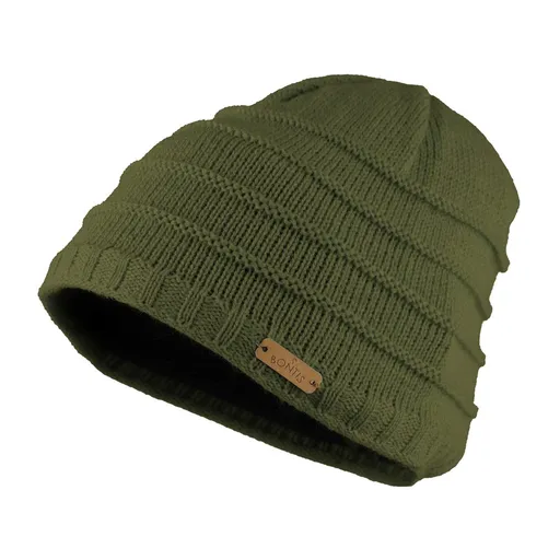 Bontis Dětská čepice s vypleteným pruhovaným vzorem - Olivová | uni dětská