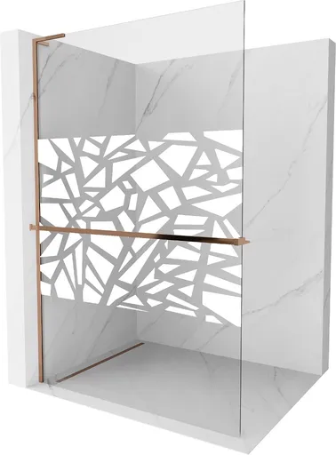 MEXEN/S Kioto+ L Sprchová zástěna WALK-IN s poličkou a držákem ručníků 80 x 200, bílý vzor, růžové zlato 800-080-123-60-85