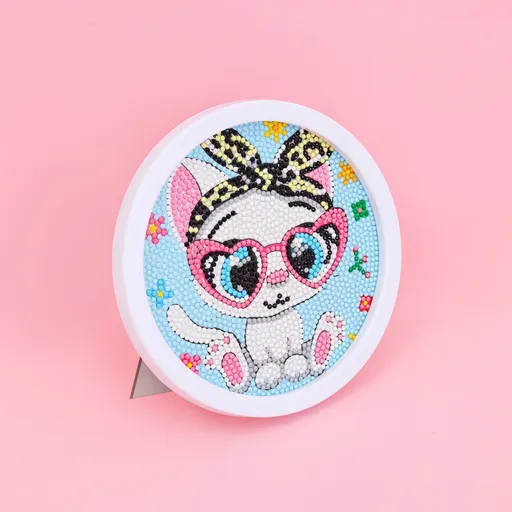 Diamantové malování s rámem Kreslené bílé kotě 17 cm