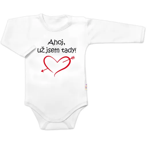 Baby Nellys Body dlouhý rukáv Ahoj už jsem tady!,  bílé vel.  86