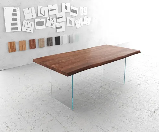 Jídelní stůl Edge 200x100 cm XL akácie hnědá skleněná podnož