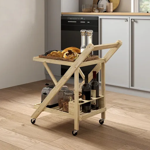 HOMCOM Bambusový kuchyňský vozík se stojanem na lahve