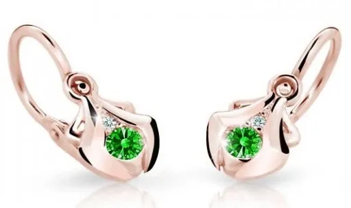 Cutie Jewellery Dětské náušnice z růžového zlata C2224-10-X-4 zelená