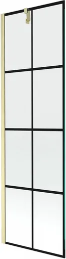 MEXEN/S Next vanová zástěna FIX 60 x 150, černá vzor, zlatá kartáčovaná 895-060-000-00-77-55