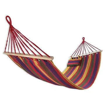 Houpací bavlněná síť Sedco 200×80cm s výztuhou a polštářkem vícebarevná (21016DUHA2)