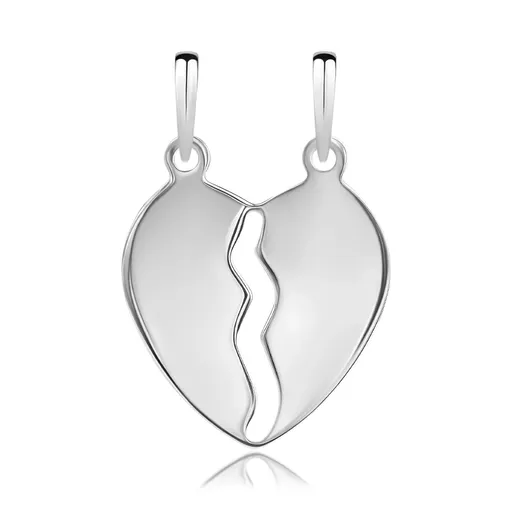 Přívěsek ze stříbra 925 - hladké zrcadlově lesklé zlomené srdce