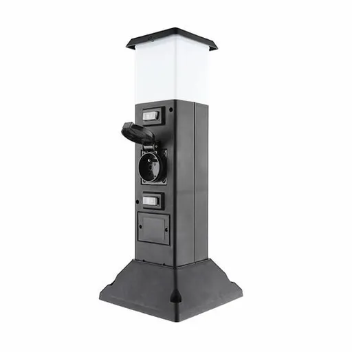 Solight PG05 Zahradní sloupek IP44 s LED osvětlením, plast, 2 zásuvky, hranol, černá