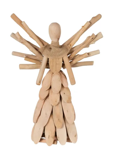 Přírodní dřevěný anděl z větviček se šátkem Scarf branches - 26*9*36cm J-Line by Jolipa