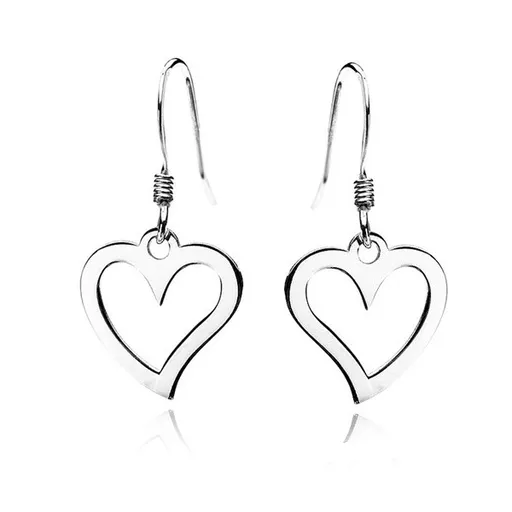 Stříbrné visící náušnice - prázdná lesklá srdíčka