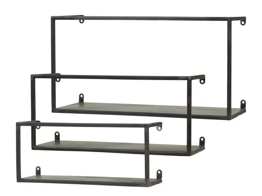 3ks černá antik nástěnná kovová polička Sivone - 40*15*21cm Chic Antique