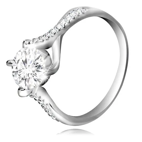 Zásnubní prsten ze stříbra 925 - čirý kulatý zirkon, propletená ramena - Velikost: 49