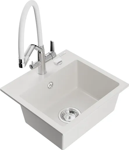 MEXEN/S Milo granitový dřez 1-miska včetně baterie Duo, bílá 6505-20-671701-02