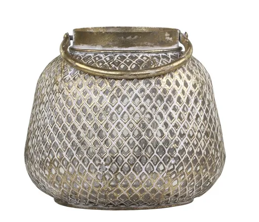 Bronzová antik kovová lucerna s uchem Vire - Ø20*18cm Chic Antique