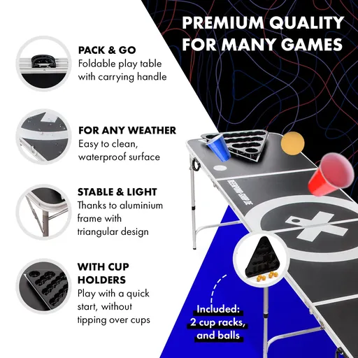 BeerCup Baseliner, souprava se stolem na beer pong, audio, držadla, držák na míčky, 6 míčků