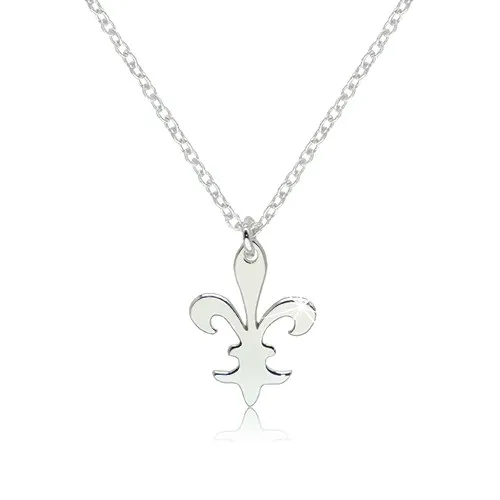 Lesklý stříbrný náhrdelník 925 - ozdobně vyřezávaný symbol "Fleur de Lis"