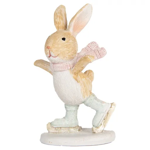 Zimní dekorace králíček v čepce na bruslích - 6*5*10 cm Clayre & Eef