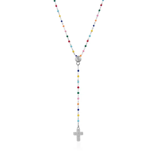 Agato Stříbrný náhrdelník s kuličkami a křížkem AGT-N011C (řetízek, přívěsek)
