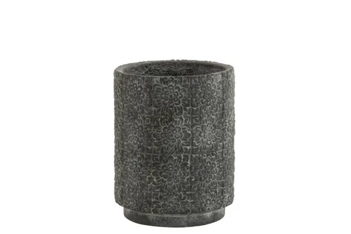 Šedý betonový květináč zdobený květinami - Ø 23*29 cm J-Line by Jolipa