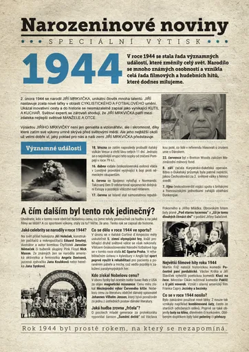 Narozeninové noviny 1944 s vlastní fotografiía textem, S fotografií a textem