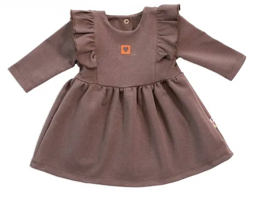 Baby Nellys Dětské teplákové šaty, tunika Vintage Love - čokoláda