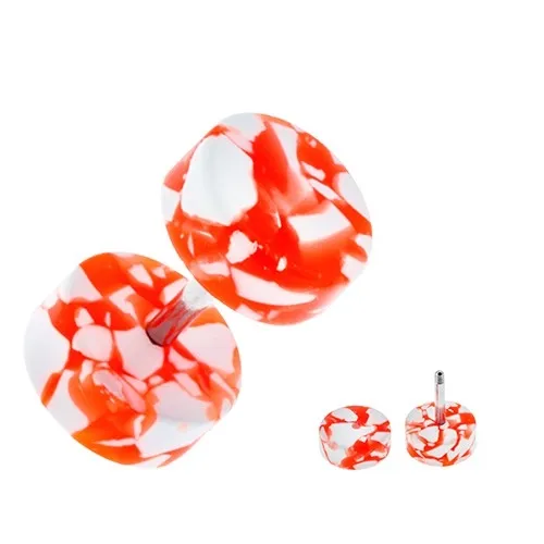 Akrylový fake plug do ucha - bílo-oranžová kolečka