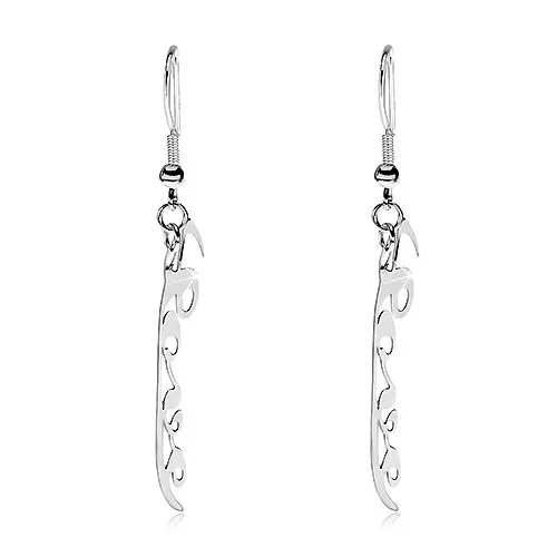 Ocelové náušnice ve stříbrném odstínu - visící nápis Love