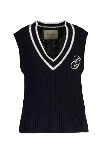 VESTA GANT CONTRAST COTTON CABLE V-NECK VEST EVENING BLUE