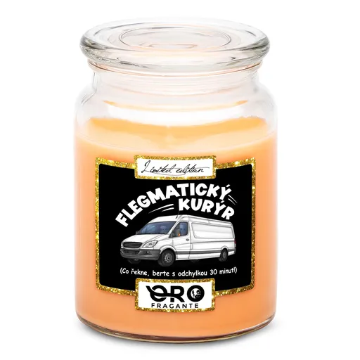 Svíčka Flegmatický kurýr (Vůně svíčky: Tropické ovoce)