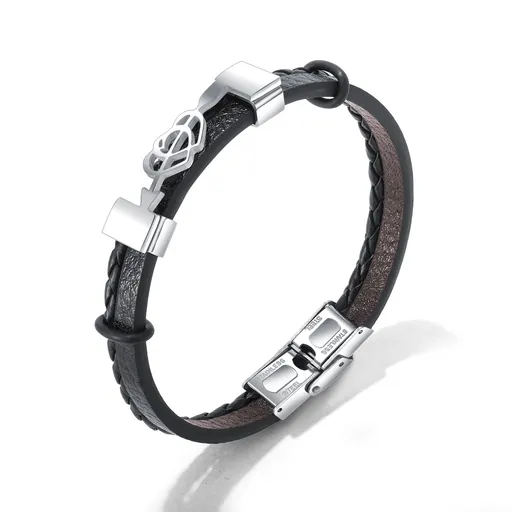 Náramek ze syntetické kůže, ocelová srdce propíchnutá šípem