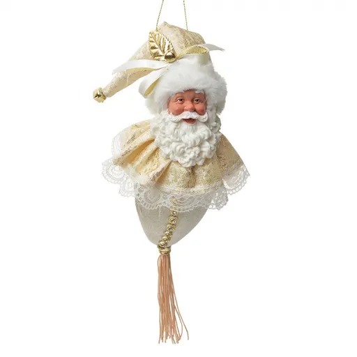 Zlatá závěsná dekorace Santa se zdobným oblekem - 8*8*35 cm Clayre & Eef