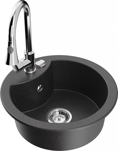 MEXEN/S Diego granitový dřez 1-miska včetně baterie Elia, černá kropenatá 6512-76-670101-00