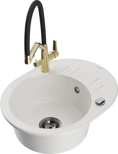 MEXEN/S Kevin granitový dřez 1-miska včetně baterie Duo, bílá 6517-20-671701-57-B