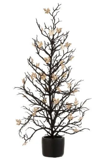 Černý dekorační stromek se zlatými lístky Tree Glitt L - 23*23*71 cm J-Line by Jolipa