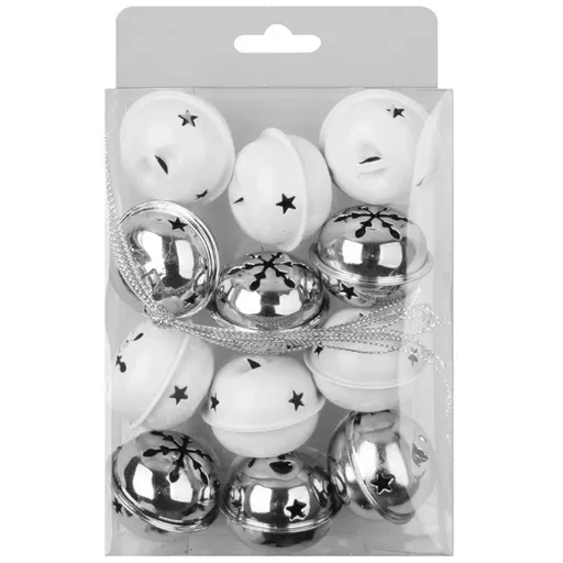 Rolničky stříbrné a bílé 4 cm, 12 ks