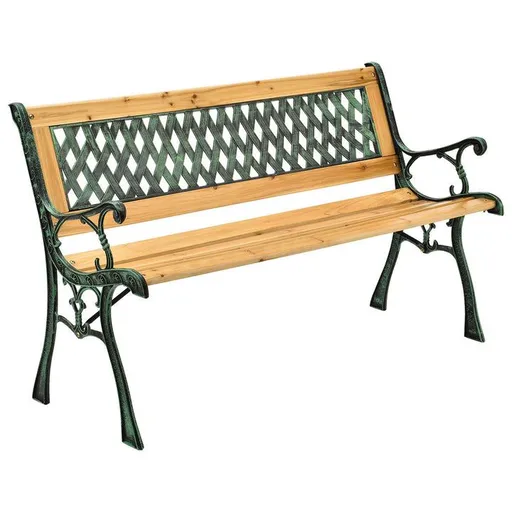 Zahradní lavice 122 cm, dřevo/litina, 2-místná