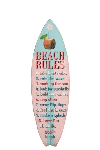Modro -růžová dřevěná nástěnná cedule plážová pravidla - 24*1,5*77cm J-Line by Jolipa