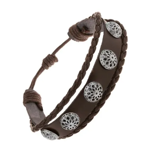 Multináramek z tmavě hnědé umělé kůže, vypouklé patinované květy