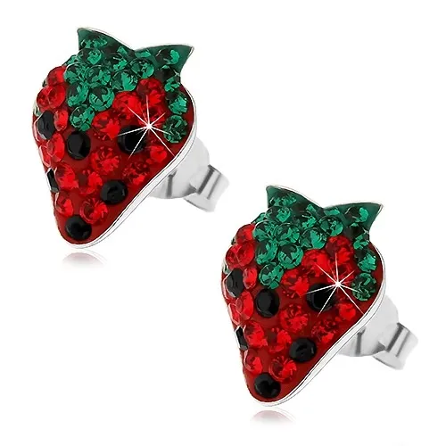 Stříbrné náušnice 925 - blyštivé jahůdky, kulaté barevné zirkony