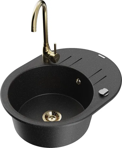 MEXEN/S Kevin granitový dřez s odkapávačem včetně baterie Telma, černá/stříbrná metalik 6517-73-670200-50