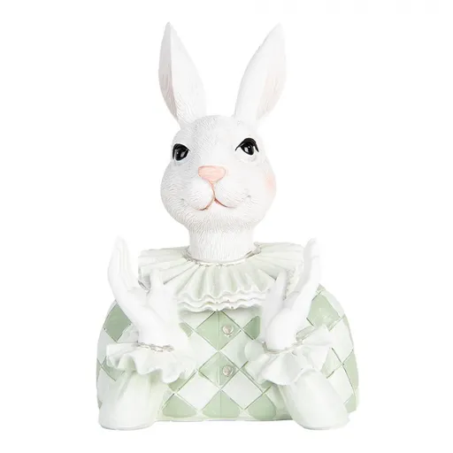 Dekorace busta bílý králík v zeleném obleku - 11*10*16 cm Clayre & Eef