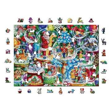 Woden City Dřevěné puzzle Vánoční sněžítka 2v1, 1010 dílků eko (XM 1010-0048-XL)
